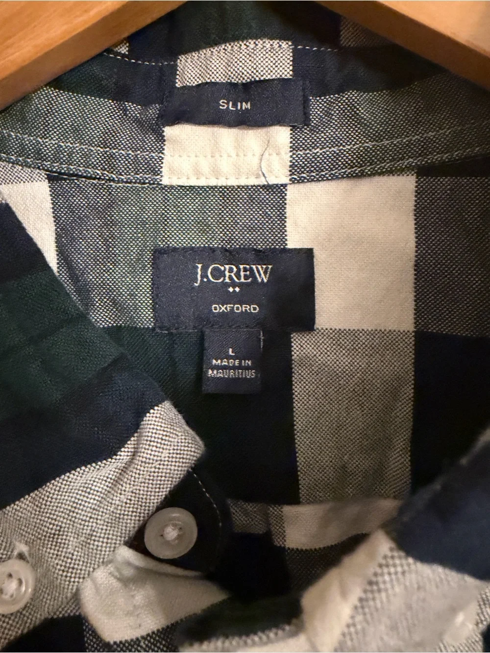 J.Crew Men's Large Slim Oxford Button Down Shirt Plaid Buffalo Check Navy Green